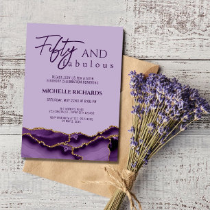 Invitation Moderne 50 ans et Fantastique Agate Or Violet 
