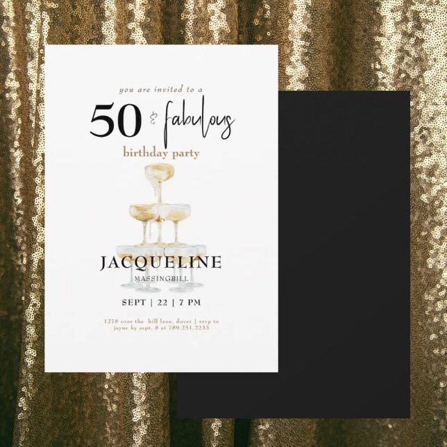 Invitation Moderne 50 & Fabuleux Champagne fête d'anniversair (Créateur téléchargé)