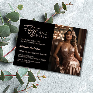Invitation Moderne 50 & Fabuleux Rose photo Gold 50e annivers