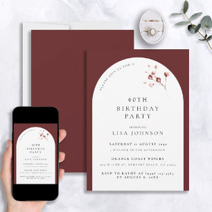 Invitation Moderne 60e anniversaire Burgundy Arch Botanical