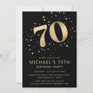 Invitation Moderne 70e Soixante-dixième Anniversaire Noir et
