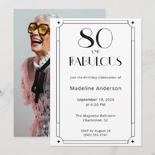 Invitation Moderne 80 ans & Fabuluse Photo de Naissance Noir