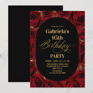 Invitation Moderne 95e Anniversaire Élégant Noir Or Floral
