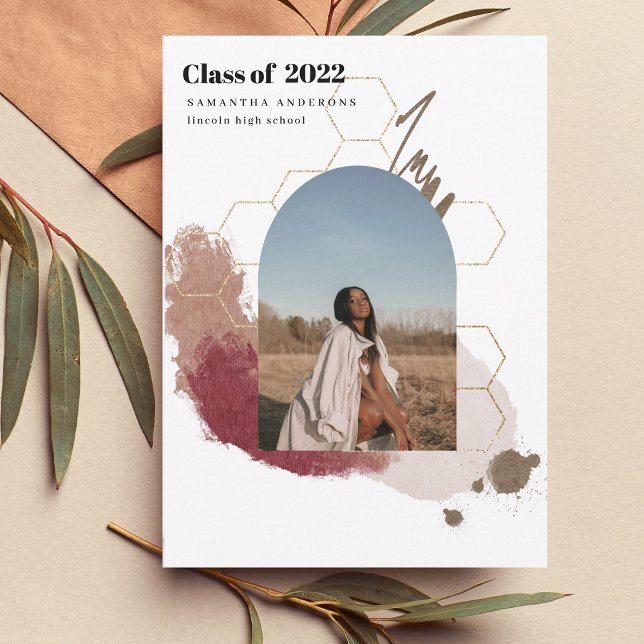 Invitation Moderne Abstrait Gold et rose Graduate Photo Invit (Créateur téléchargé)