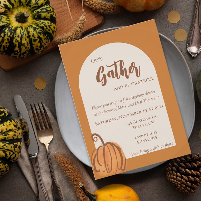 Invitation Moderne amis de citrouille à l'aquarelle en terre  (Modern Terracotta Watercolor Pumpkin Friendsgiving Invitation)