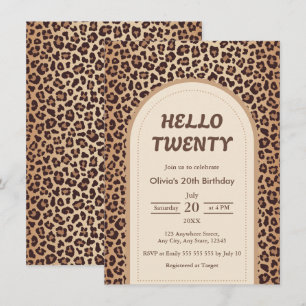 Invitation Moderne Anniversaire 20 Ans Imprimé Léopard Hello