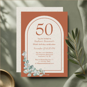 Invitation Moderne Anniversaire 50 Ans Terracotta Arc Eucalyp