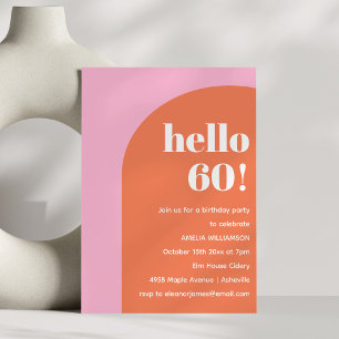 Invitation Moderne Anniversaire 60 Ans Géométrique Rose Orang