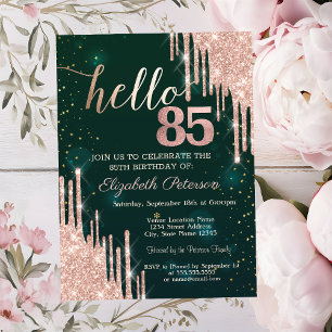 Invitation Moderne Anniversaire 85 Ans Paillettes Rose Gold V