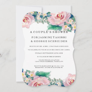 Invitation MODERNE Aquarelle Chic Larges Rayures avec Roses