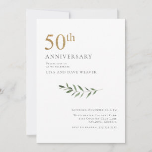 Invitation Moderne aquarelle de verdure or 50e anniversaire