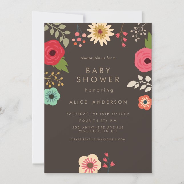 INVITATION MODERNE AU BABY SHOWER FLORAL (Devant)