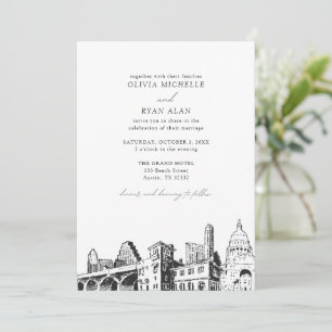 Invitation Moderne Austin Skyline Mariage noir et blanc