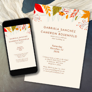 Invitation Moderne Automne Bright Floral Simple Photo Mariage