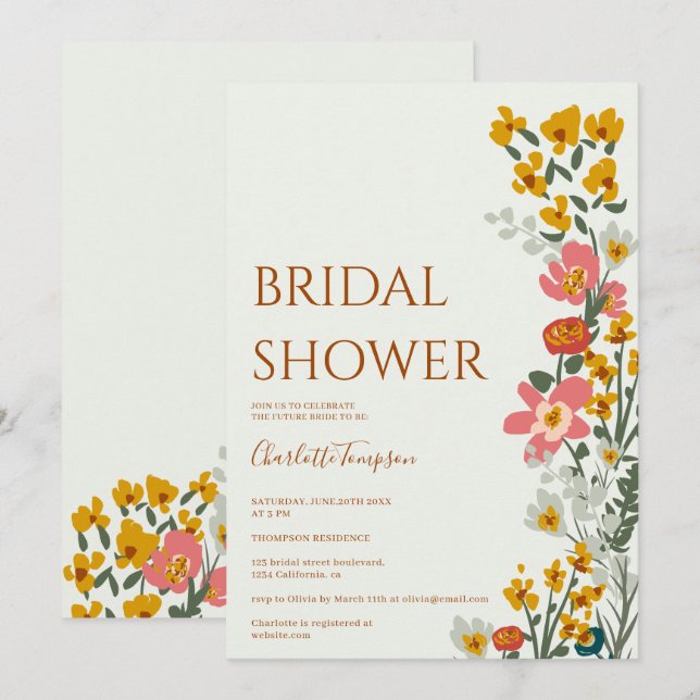 Invitation Moderne automne fleurs rétro douches nuptiales ver (Devant / Derrière)