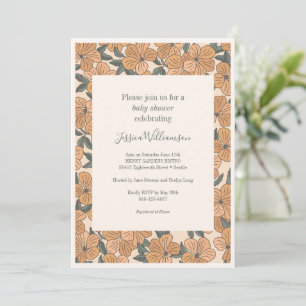 Invitation Moderne Baby Shower Bohème Floral Ochre Terreux