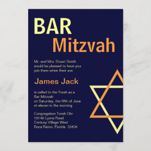 Invitation moderne Bar Mitzvah - Orange & Navy Blu