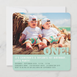 Invitation Moderne Big ONE amusant Baby Twins Photo Premier A