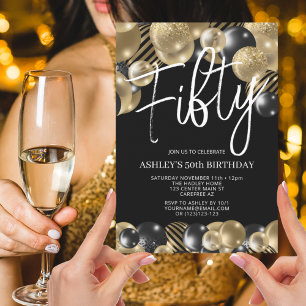 Invitation moderne Black and Gold 50th Birthday