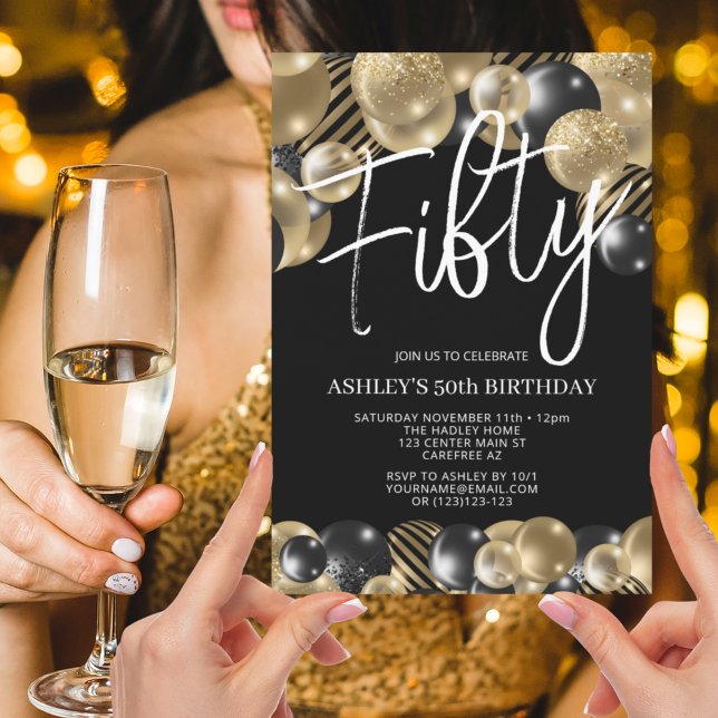 Invitation moderne Black and Gold 50th Birthday (Créateur téléchargé)