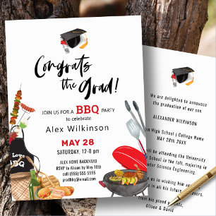 Invitation Moderne Black Fun Script Graduation BBQ Party