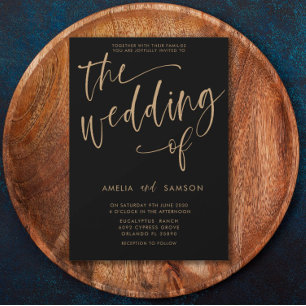 Invitation Moderne Black & Gold Calligraphie Mariage d'Invita