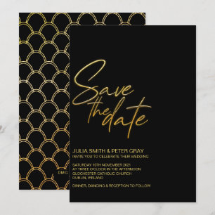 Invitation Moderne Black & Gold Flat Économisez La Date Invit