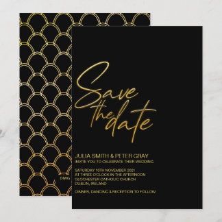Invitation Moderne Black & Gold Flat Économisez La Date Invit
