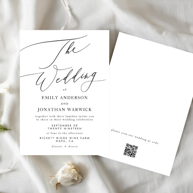 Invitation Moderne Blanc Noir Simple CODE QR Site Mariage (Créateur téléchargé)