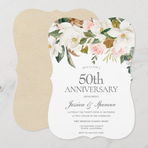 Invitation Moderne Blanc Rose Floral 50e Anniversaire de Mari