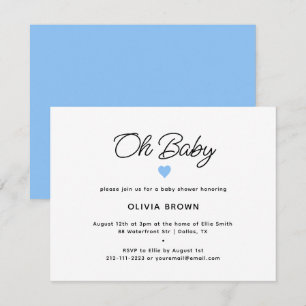 Invitation moderne Bleu Blanc Oh Baby shower