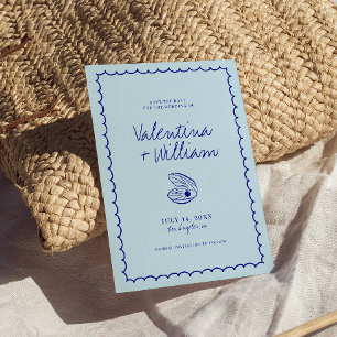 Invitation Moderne Bleu Méditerranéen Coquille Sauver La Date