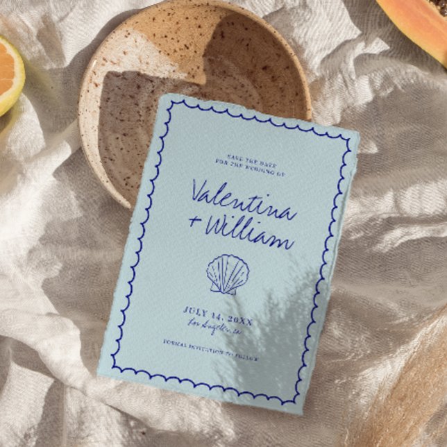 Invitation Moderne Bleu Méditerranéen Coquille Sauver La Date (Créateur téléchargé)