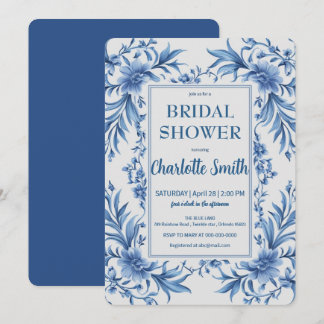 Invitation Moderne Blue Chinoiserie Floral nuptiale
