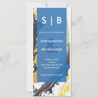 Invitation moderne Blue/Gold/Black Hydro-Dip