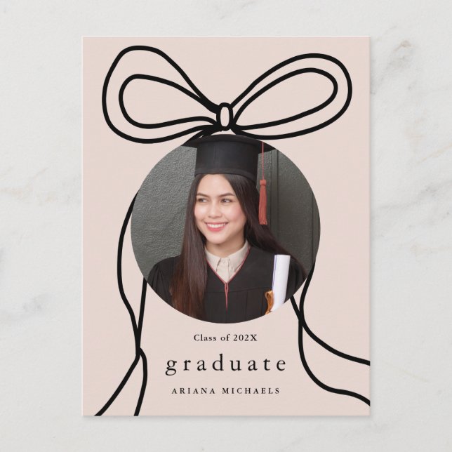 Invitation moderne Blush Bow One Photo Graduation  (Devant)