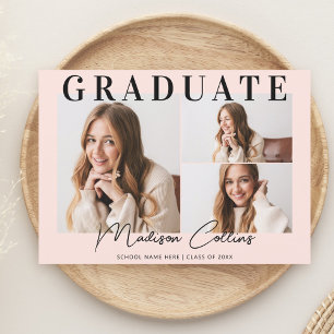 Invitation Moderne Blush Pink 3 Photo Graduation Party