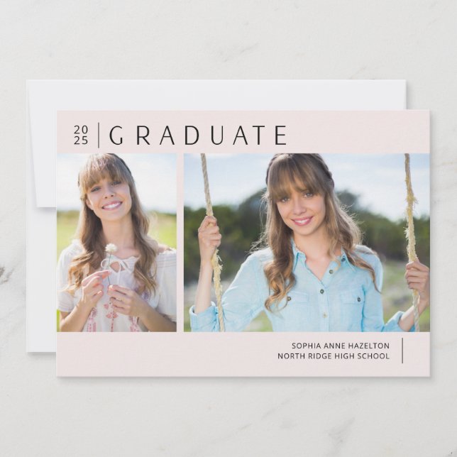 Invitation Moderne Blush Rose Deux Fête de Graduation Photo (Devant)
