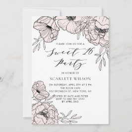 Invitation Moderne Blush Rose Flower Sweet 16 Party Invitatio