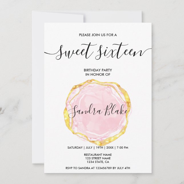 Invitation Moderne Blush Rose Girly tendance Sweet 16 Invitat (Devant)