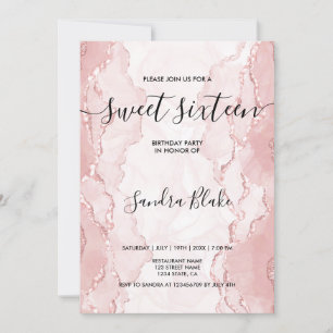 Invitation Moderne Blush Rose Girly Trendy Sweet 16 Invitatio