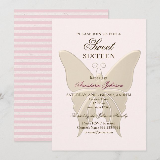 Invitation Moderne Blush Rose Sweet 16 Anniversaire Invitatio (Devant / Derrière)