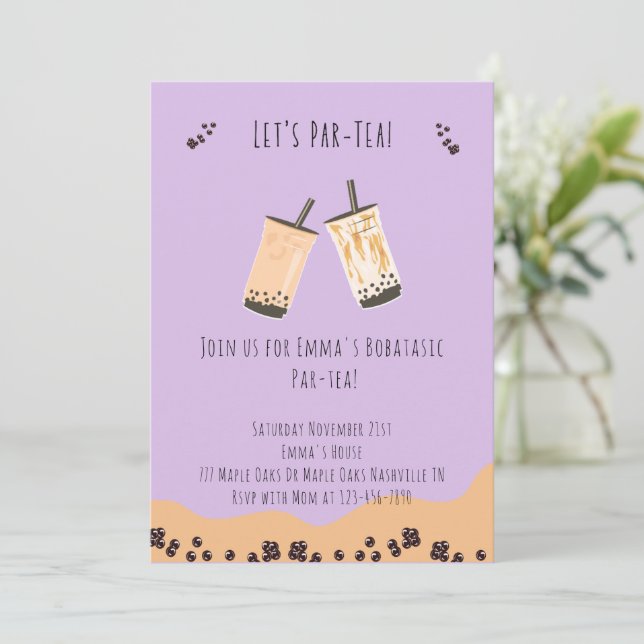 Invitation Moderne Boba Par-tea Bubble thé Anniversaire Invit (Debout devant)