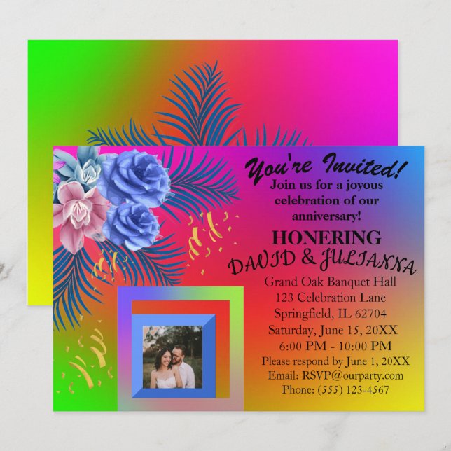 Invitation Moderne Bohème Florale à Gradient Color (Devant / Derrière)