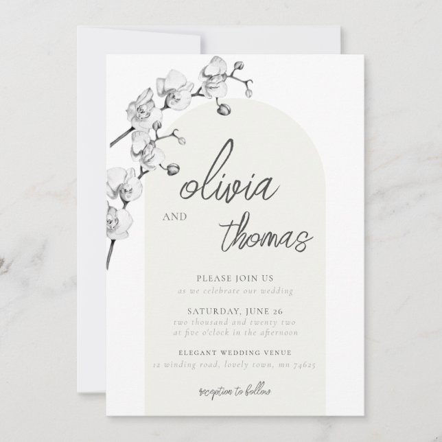 Invitation Moderne Boho Arch Calligraphie Orchidées Mariage i (Devant)