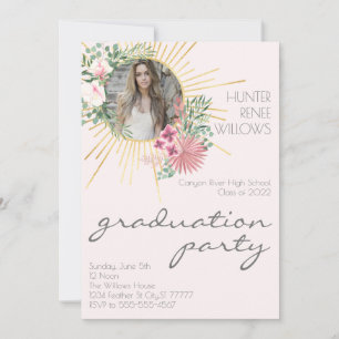 Invitation Moderne Boho Blush Rose Floral Photo Graduation