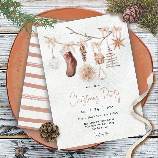 Invitation Moderne Boho Fête de Noël Branche (Créateur téléchargé)