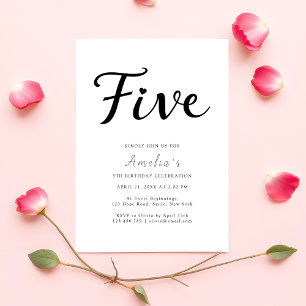 Invitation Moderne Boho Noir Écriture Simple 5e Anniversaire