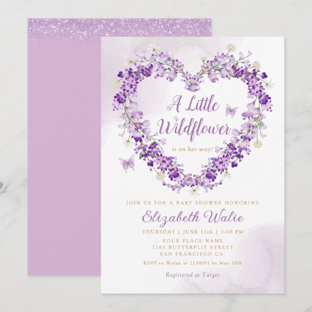 Invitation Moderne Boho Une Petite Fille Fleur Sauvage Baby S (Devant / Derrière)