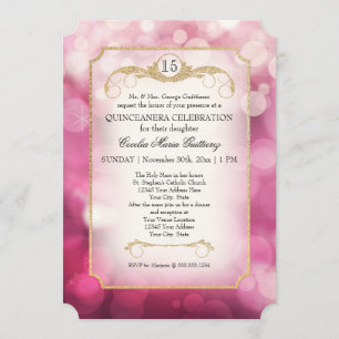 Invitation Moderne Bokeh Étincelle Rose Scintille Quinceanera